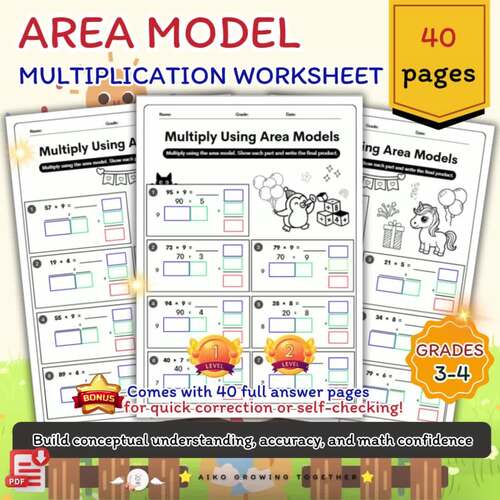 Back to School Area Model Multiplication Bundle 2 Digit x 1 Digit Gr 3–4