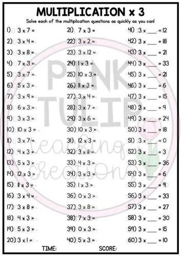 multiplication times table worksheets numeracy warm up tpt
