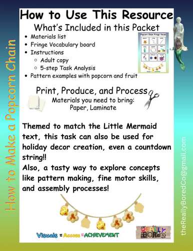 Popcorn String | Task Analysis and Instructions | Fringe Vocab Board