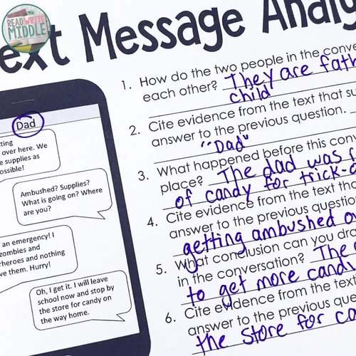Halloween Text Message Analysis Inferencing and Citing Evidence | TPT