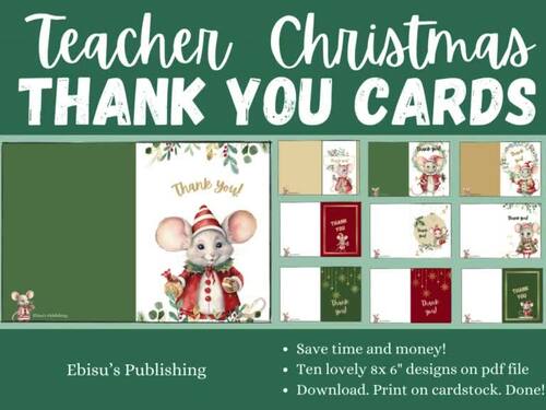 Festive Thank You Cards for Teachers - Christmas Mouse and Starburst ...