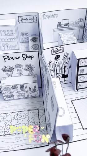 3D Paper Dollhouse Shops Craft Printable | Community Shops Coloring ...