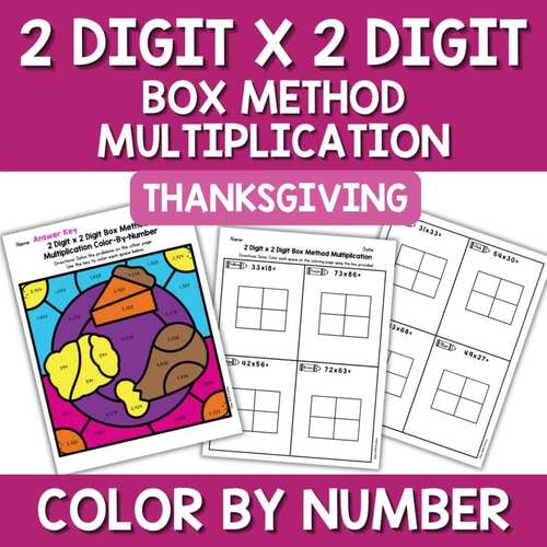 Thanksgiving 2 Digit by 2 Digit Multiplication Box Area Model Color by ...