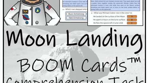 Moon Landing BOOM Cards™ Comprehension Activity | 3rd Grade & 4th Grade