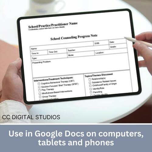 Progress Note for School Counselors and Psychologists, Editable Template