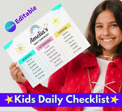 Daily School Checklist, daily schedule, Kids Daily Checklist, Kids ...