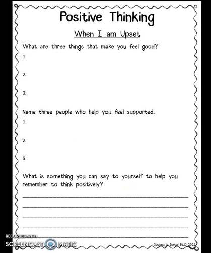 Positive Self Talk Worksheet For Students