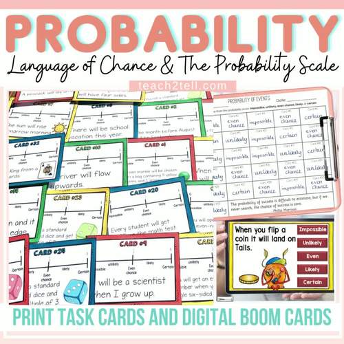 Probability Scale Language of Chance Print and Digital Task Cards ...