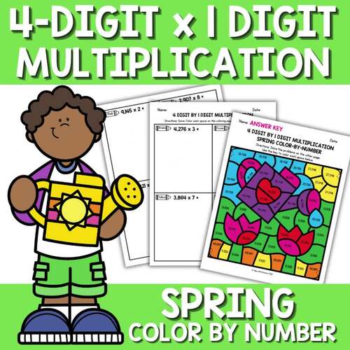 4-Digit by 1-Digit Multiplication Spring Color by Code | 4th Grade Math ...