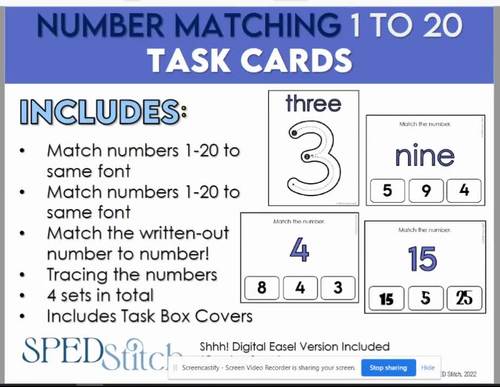 Number Identification Task Cards ( 1 to 20 ) for Special Education Life ...