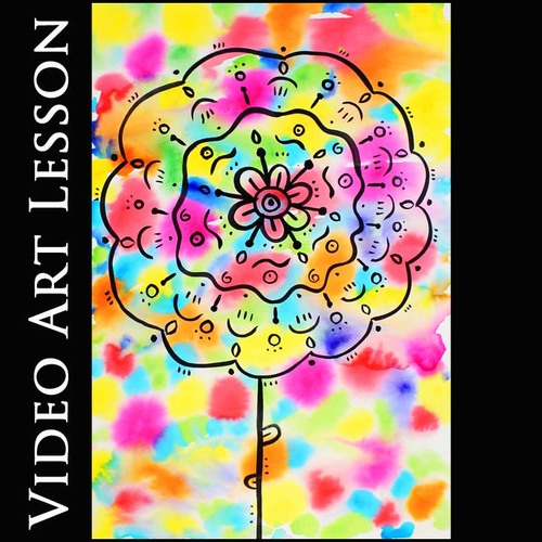 Preview of BIG FLOWER Art Lesson | MOTHER'S DAY Activity SPRING Watercolor Painting Project