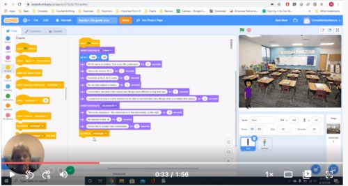 Preview of Stage 2: All About My Teacher, Broadcast and Wait blocks in Scratch