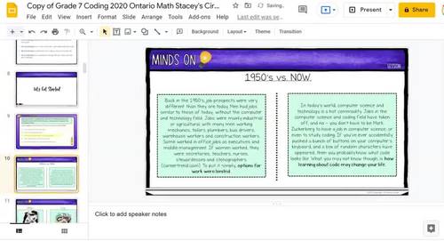 Grade 7 Coding 2020 Ontario Math Digital Google Slides : C. Algebra