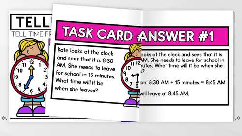 2nd Grade Telling Time Word Problems Task Cards | 5 Minute Intervals