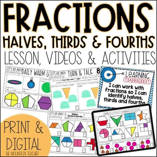 Halves, Thirds & Fourths Basic Fractions Worksheets Lesson Plan