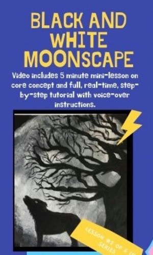 Preview of Black & White Moonscape - Acrylic Painting Series for Beginners: Lesson #2 of 6