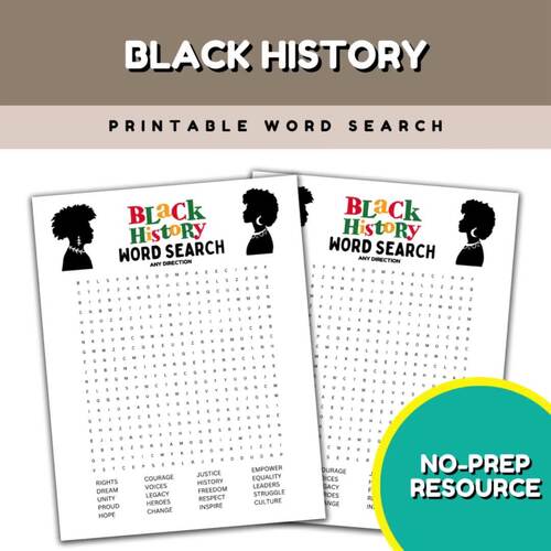 Black History Month Word Search, Black History Month Activity, Grades 3-8