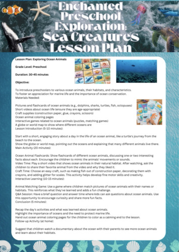 Preview of Creating a lesson plan about ocean animals sounds like a fantastic idea! Here'