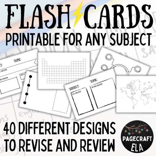 Printable Flash Cards | Revision and Review | Any Subject | 40 Designs