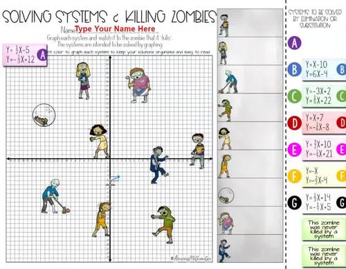 Solving Systems Of Equations By Graphing Activity Zombies Tpt