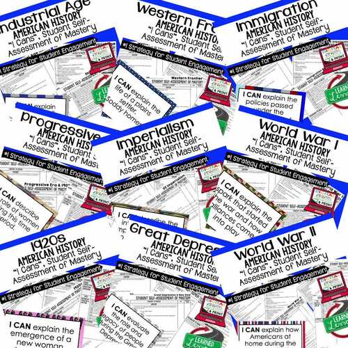 American History I Cans Student Self Assessment of Mastery BUNDLE