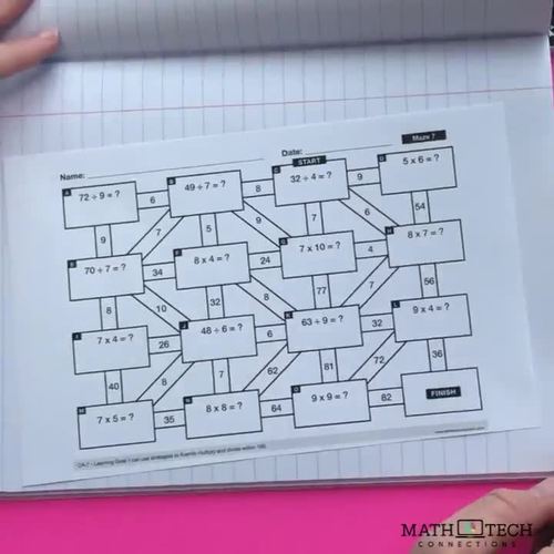 2nd Grade Math Spiral Review Worksheets | Math Interactive Notebook | Math Mazes