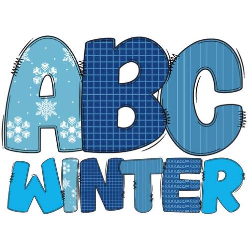 Snowman bulletin board letters and number font, Winter clipart by