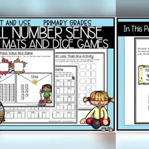 Number Sense Math Mat Activities and Dice Games for Fall by Beachy Dreams