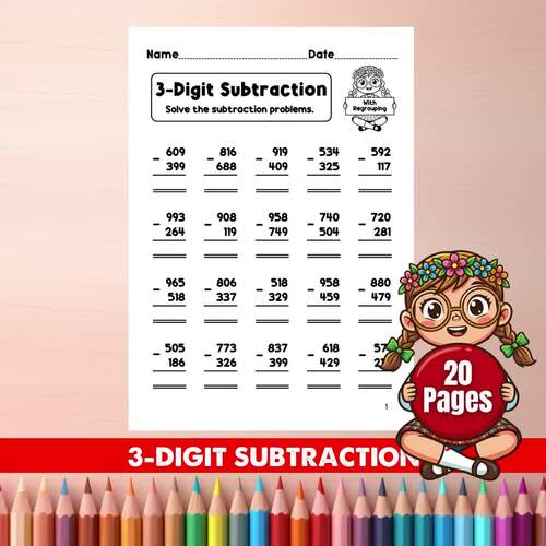 3-Digit Subtraction With Regrouping Worksheets Spring | 3rd Grade Math ...