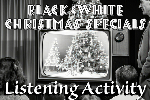 Preview of EFL , ESL, ELL Christms Listening Activity - Black and White Christmas TV