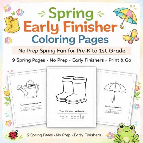 Spring Early Finisher Coloring Pages | No Prep Worksheets for Pre-K, K ...