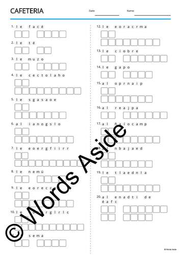 Spanish Word Games Copy Crossword Word Search Anagram CAFE by Words Aside