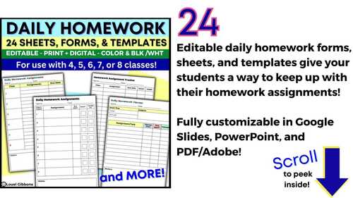 Homework Sheet Sheets Template Trackers Daily Student Task Tracker Editable