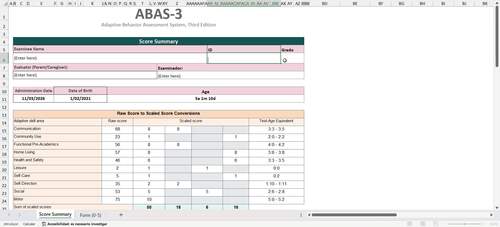 ABAS-3 Parent Form Ages 0–5 Automated Scoring Template | Premium Excel Tool