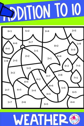 Weather Math Coloring Pages - Addition to 10 Color by ...