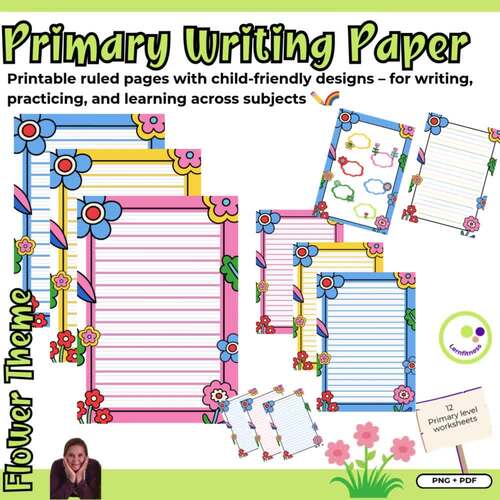Primary Writing Paper | Lined Decorative Sheets for Kids Elementary ...