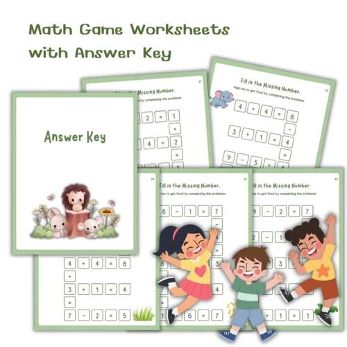 1 Digit Subtraction Missing Number Math Game Worksheets | 20 Pages + Answer Key