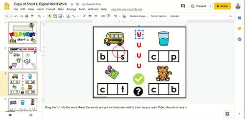 Short U CVC Digital Word Work by Sparkling in Second Grade | TPT