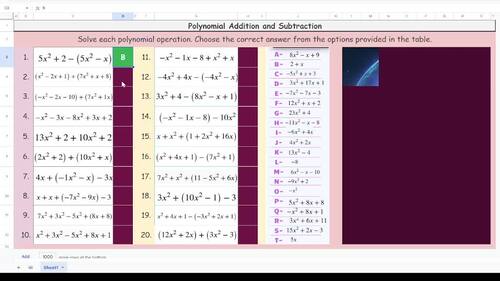 Adding and Subtracting Polynomials Mystery Digital Picture Art Reveal ...