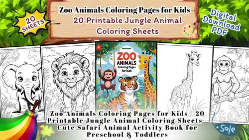Zoo Animals Coloring Pages Printable Jungle Safari Activity for Preschool