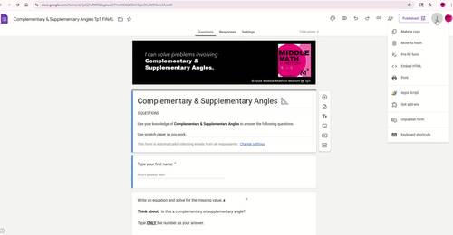 Complementary & Supplementary Angles GOOGLE FORM + PDF Worksheet ...