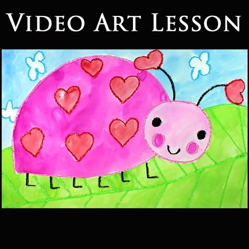 Preview of LOVE BUG WITH HEARTS Art Lesson | MOTHER'S DAY Drawing & Painting Activity