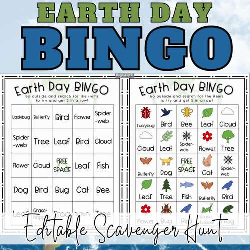 EDITABLE Earth Day BINGO Game - Nature Walk Activity - Scavenger Hunt