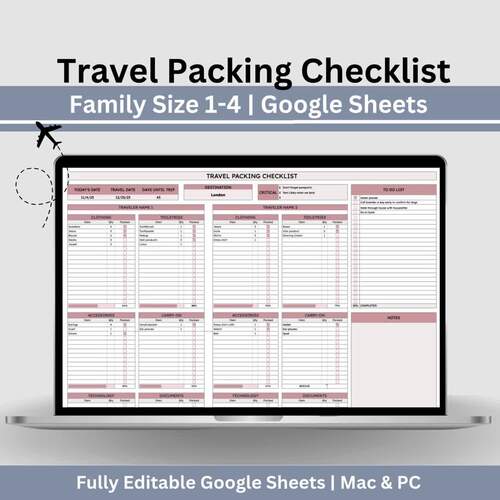 Travel Packing Checklist - Editable Google Sheets Doc by CC Digital Studios