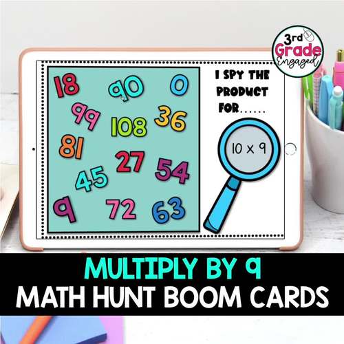 Multiply by 9 Multiplication Fact Fluency Digital Math Boom Cards