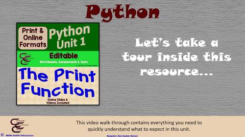 Python Print Function Digital Worksheets Video & Activities Unit 1