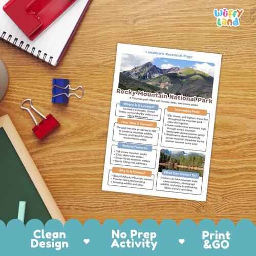 Rocky Mountain National Park Colorado Landmark Research Worksheets ...
