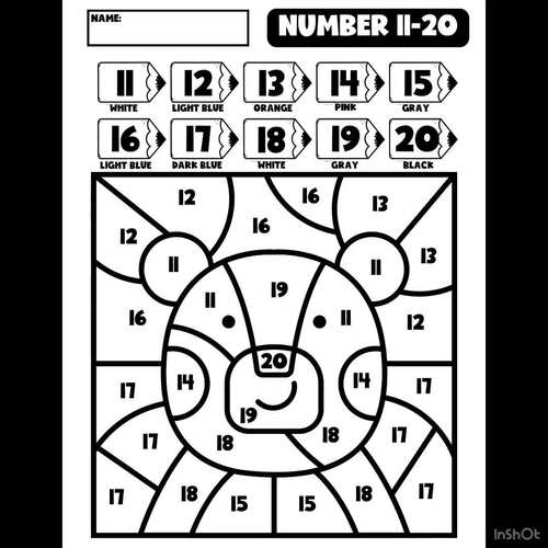 Kindergarten Teen Numbers 11–20 | Math Worksheets | Winter Color-by-Code