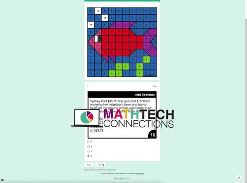 Add, Subtract, Multiply & Divide Decimals Color by Number Math Practice