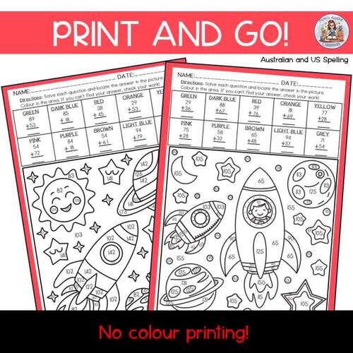 5th Grade Math Color By Number Vertical Addition Printable Worksheets